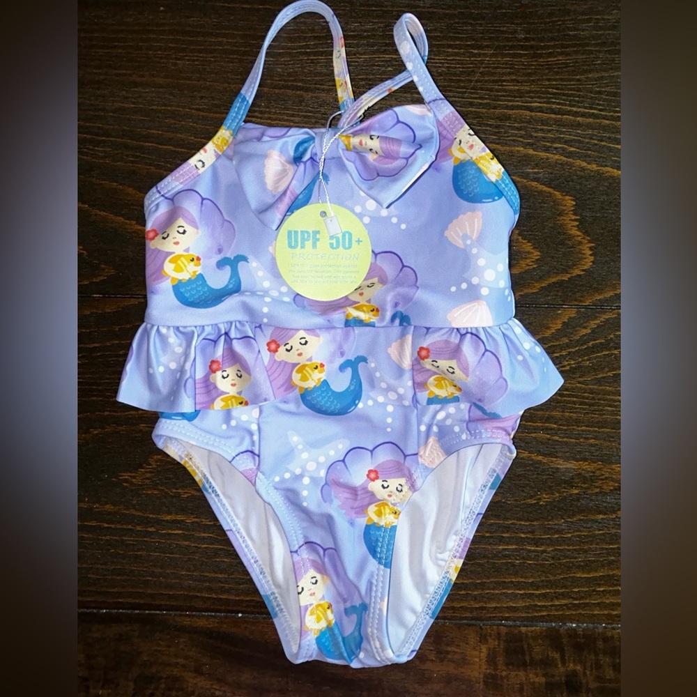 Baby girl Mermaid Bow Ruffle Purple Swimsuit bathing suit sz 9m 12m 18m NWT